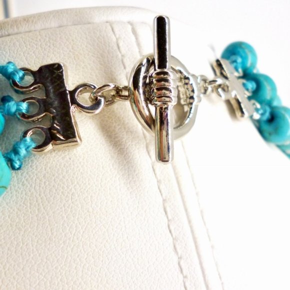 Faux Turquoise Set Necklace, Bracelet, Earrings w/ Carved Red Beads + Gift Box - Picture 6 of 7